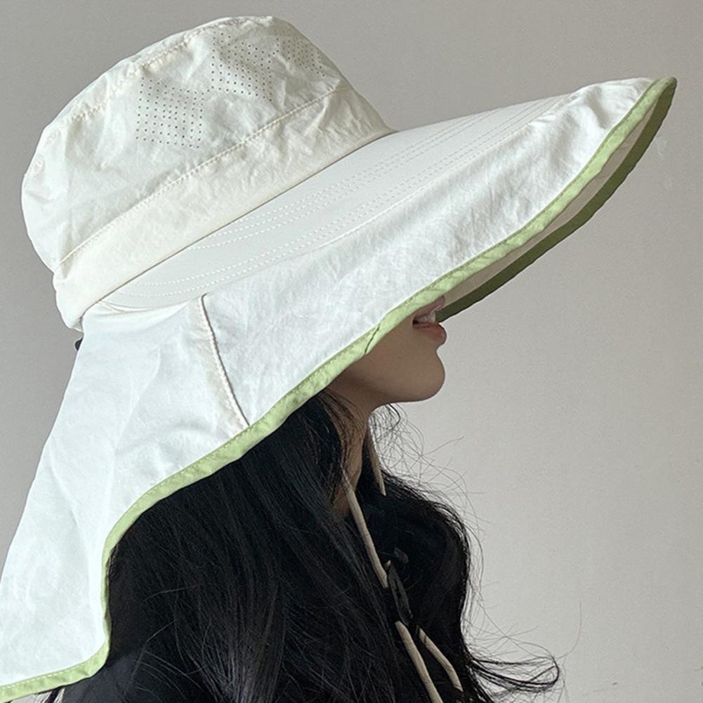 Hat Floppy Wide - 通気性のあるサンハット ドローストリング付き レディース サンハット ネックフラップ付き つば広フロッピーハット