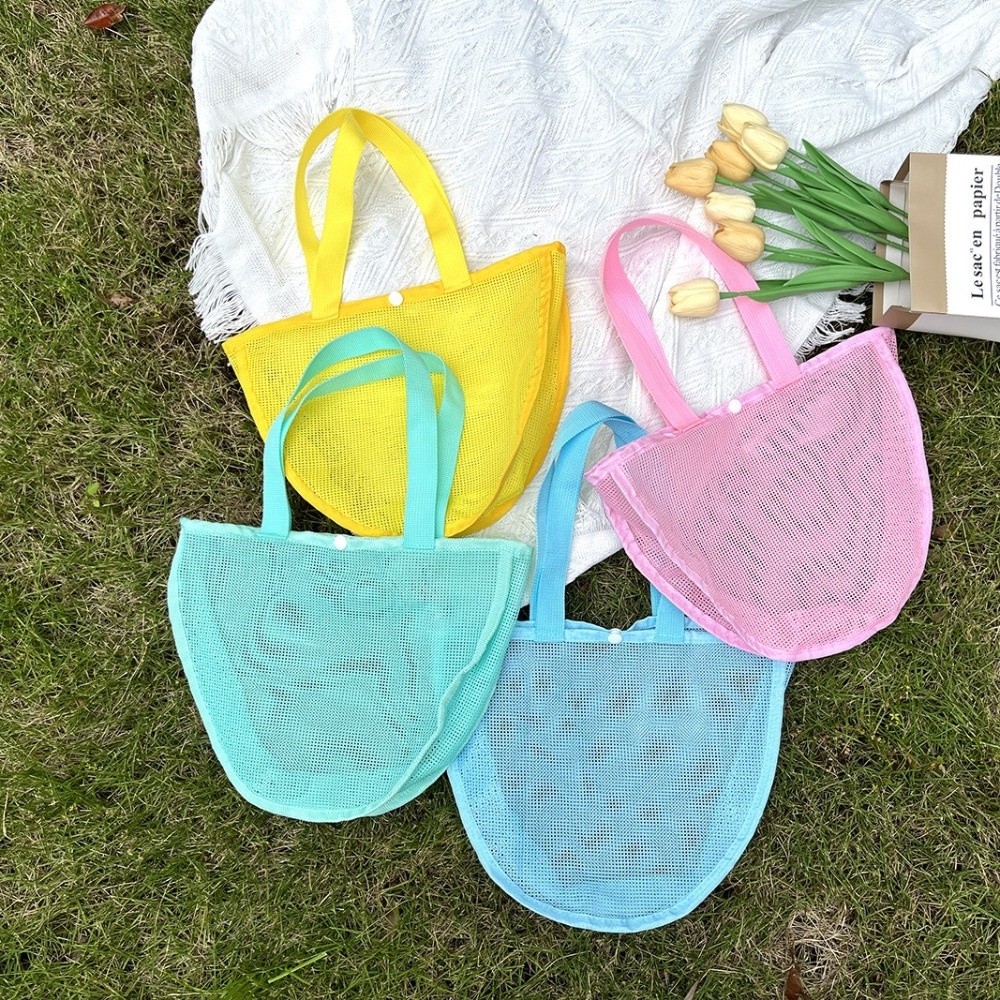 Tote Bag Beach - INS 軽量ソリッドカラーメッシュポーチ防水再利用可能なビーチバッグ環境に優しい大容量おもちゃ収納バッグ旅行