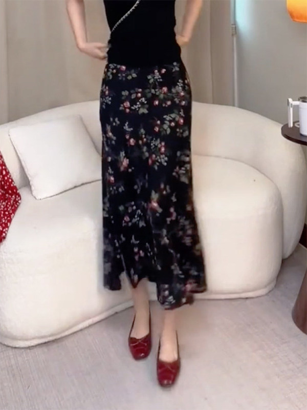 夏の新作ハイウエスト花柄プリントAラインミディスカートレディ - Midi Skirt Floral のレビューと価格