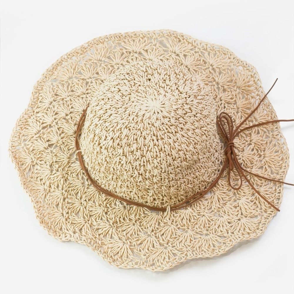 手編みかぎ針編み麦わら帽子折りたたみ式通気性フロッピーストロ - Hat Floppy Wide のレビューと価格