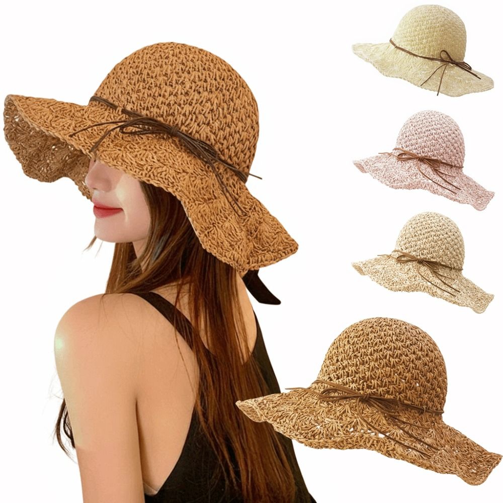 手編みクロシェ麦わら帽子つば広折りたたみ式パナマハット通気性 - Hat Floppy Wide のレビューと価格